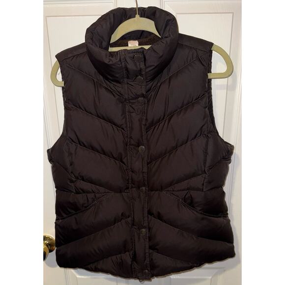 J Crew Brown Puffer DOWN Vest Zip And Snap, Pockets Women’s Large - Picture 7 of 9